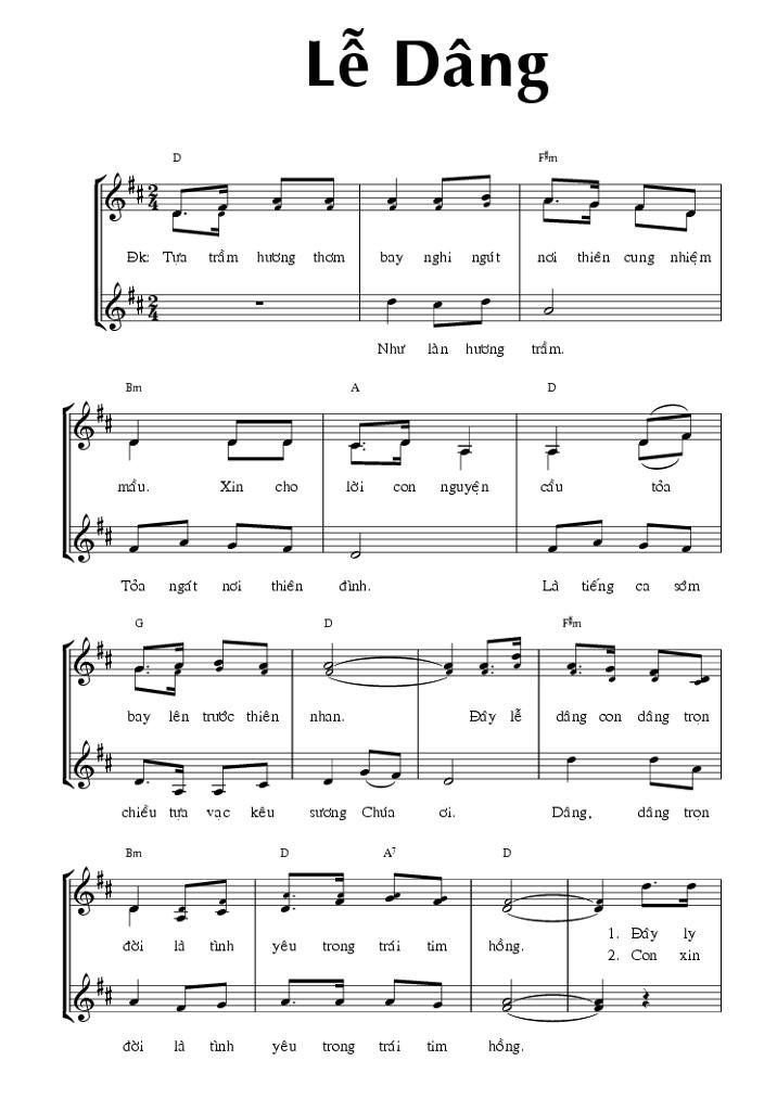 Sheet nhạc Lễ Dâng